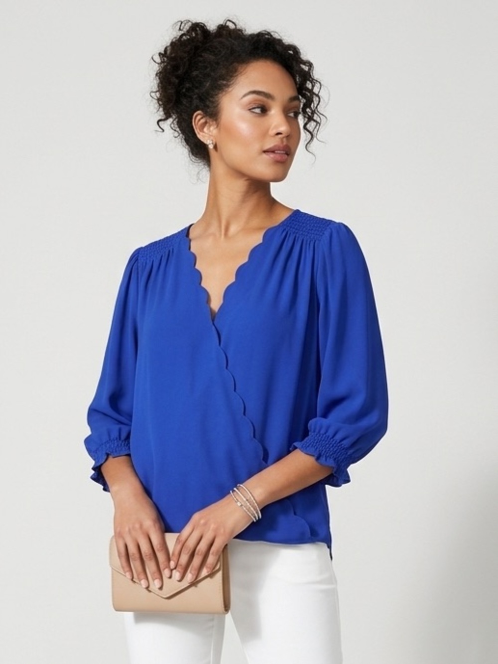 Umgee Royal Blue Faux Wrap Blouse
